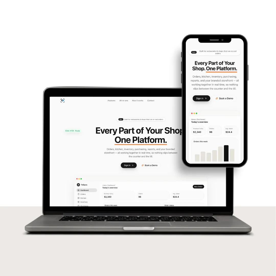 Telipos — Multi-tenant POS and back office for food and retail businesses, from a single counter to enterprises with hundreds of users and thousands of items — a real accounting engine underneath, offline-first, trilingual, with a storefront per store.